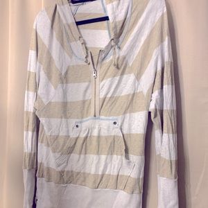 Free People Tan & White Stripe Henley Hoodie